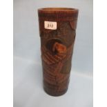 Japanese carved bamboo cylindrical vase