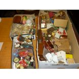 Three boxes containing a large quantity of 1950's dolls house furniture