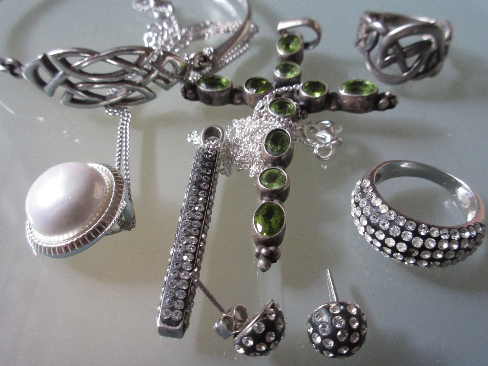 Small quantity of various silver jewellery including bangle, ring, pendants, ear studs etc.