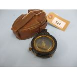 Brass and black Japanned hand bearing compass in original leather pouch by Cary