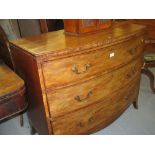 19th Century mahogany bow front chest of three graduated drawers with original brass drop handles