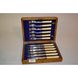 Cased set of six silver bladed fish knives and forks