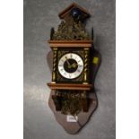 Reproduction Dutch style brass mounted wooden wall clock