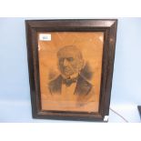 Unusual Mauchline ware wooden panel with a portrait of William Gladstone,