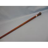 Silver topped Malacca walking stick together with two swords