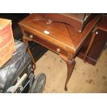 Edwardian mahogany envelope card table having swivel top above a single drawer on cabriole supports