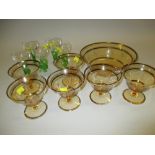 Art Deco glass sundae set and other miscellaneous glassware