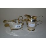 Small silver sauce boat and a cream jug