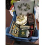 Small box containing a quantity of miscellaneous items including a barometer,