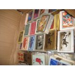 Large box containing a large quantity of Art Deco packs of playing cards and Royalty related cards