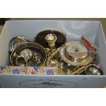 Box containing a quantity of various silver plated items including muffin dish etc.