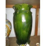 Large green glazed pottery vase,