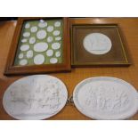 Maple framed group of plaster Grand Tour medallions,