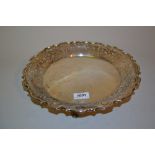 Sheffield silver fruit dish with shaped pierced rim on three shaped and pierced supports by Walker