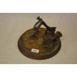 Good quality 20th Century bronze noon day mortar with sundial and adjustable magnifying glass,