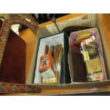 Box containing a quantity of miscellaneous items including Eastern frame, candle holder,