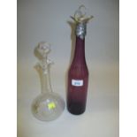 19th / early 20th Century amethyst coloured cut glass decanter with plated later pourer and stopper,