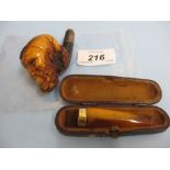 19th Century Meerschaum type pipe, the bowl in the form of a pirate's head with a silver collar,