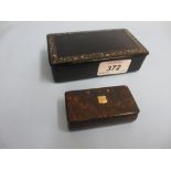 Large early 20th Century lacquered mother of pearl and pewter line inlaid snuff box,