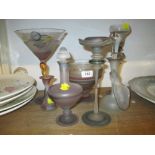 Collection of seven pieces of 20th Century Ion Art glass including perfume bottles, glasses,