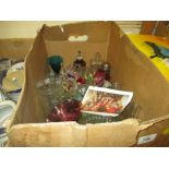 Box containing a quantity of various glassware including two opaque twist stem glasses (a/f),