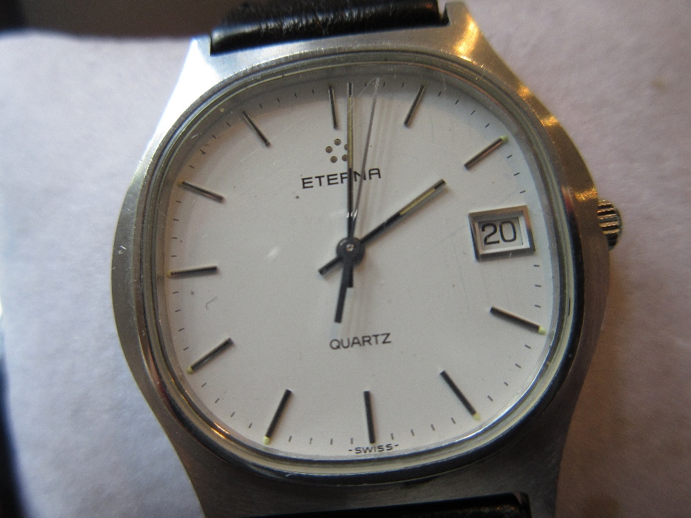 Gentleman's Eterna ultra slim stainless steel wristwatch with calendar and sweep second hand