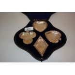 Cased four piece Birmingham silver bridge set