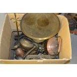 Antique copper kettle and a collection of miscellaneous other brassware