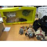 Steiff shop display cabinet together with ten various Steiff toys including Black Poodle, Ratty etc.