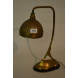 French Art Nouveau stylised gilt brass table lamp on Belgian slate plinth