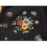 Early to mid 20th Century silk embroidered shawl with black ground