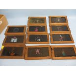 Group of eleven 19th Century handpainted magic lantern slides