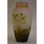 Galle three colour cameo glass vase decorated with a stylised floral design in shades of dark and
