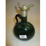 Late 18th / early 19th Century green glass claret jug with plated mount having hinged cover