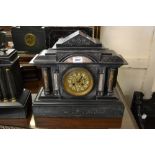 Large 19th Century black slate and marble mantel clock having circular gilt dial with Arabic