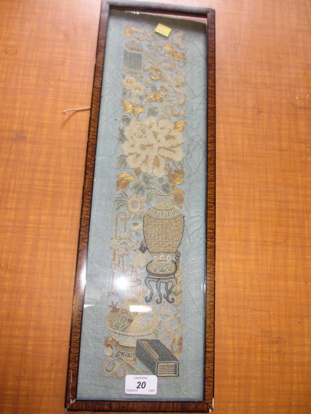 Framed Chinese embroidered sleeve panel