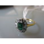 18ct Yellow gold emerald and diamond cluster ring