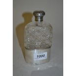 Silver mounted cut glass hip flask