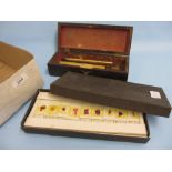 Quantity of various 19th Century instruments in wooden box with other box specimen slides