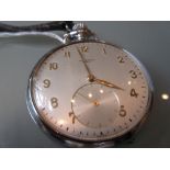 Gentlemans Universal Swiss crown wind nickel plated dress pocket watch