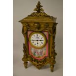 19th Century French gilded spelter and porcelain mounted mantel clock,