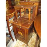 Edwardian mahogany and marquetry inlaid coal purdonium with shelf back above a fall front (split to