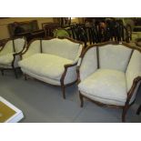 Mid 20th Century French style carved beechwood three piece salon suite of tub form,