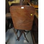 19th Century mahogany rectangular tilt top pedestal table and three other similar smaller wine