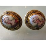 Pair of 19th Century oval earrings inset with enamel portraits