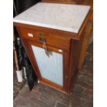 Late 19th Century side cabinet having single drawer and glazed panelled door with pleated silk on