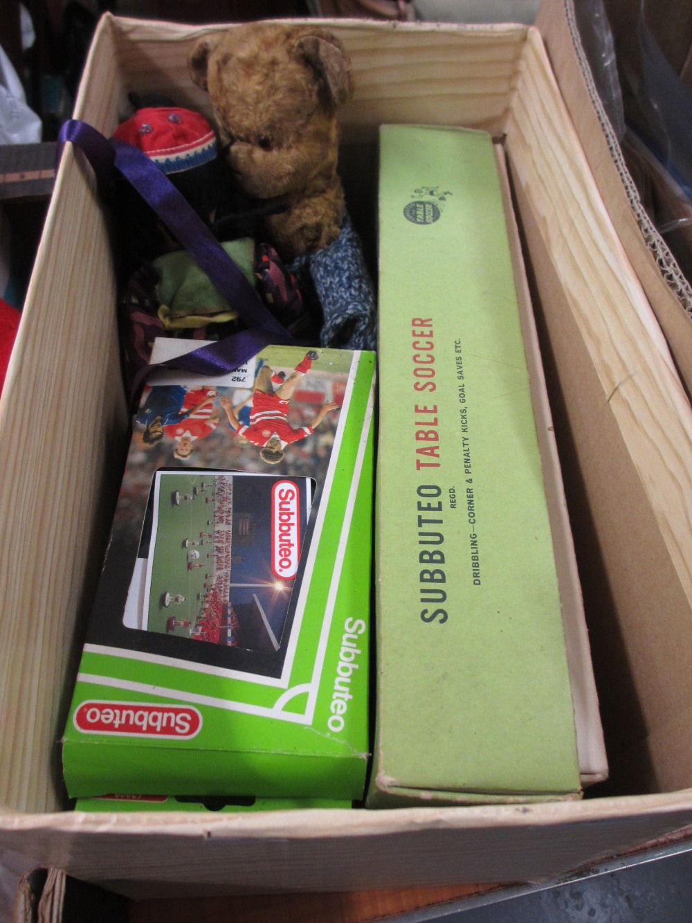 Quantity of various boxed Subbuteo games and a quantity of other dolls and a bear