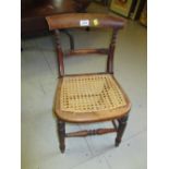 19th Century childs rail back chair (a/f) together with a pair of cane seated bedroom chairs,