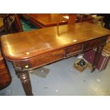 19th Century mahogany D-shaped fold-over concertina type extending dining table on turned tapering