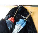 Victorian velvet beaded cape and two silk parasols etc